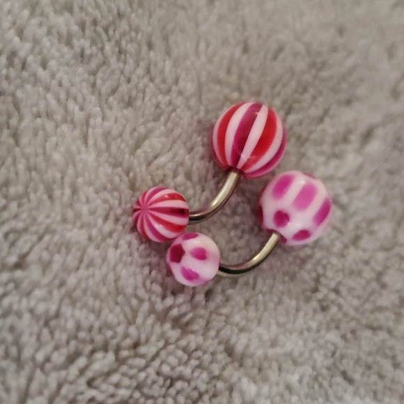 Set of 2 plastic and surgical steel pink, purple and white navel belly rings - Picture 4 of 4